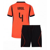Stroje piłkarskie Holandia Virgil van Dijk #4 Koszulka Podstawowej dla dzieci MŚ 2026 Krótki Rękaw (+ szorty)
